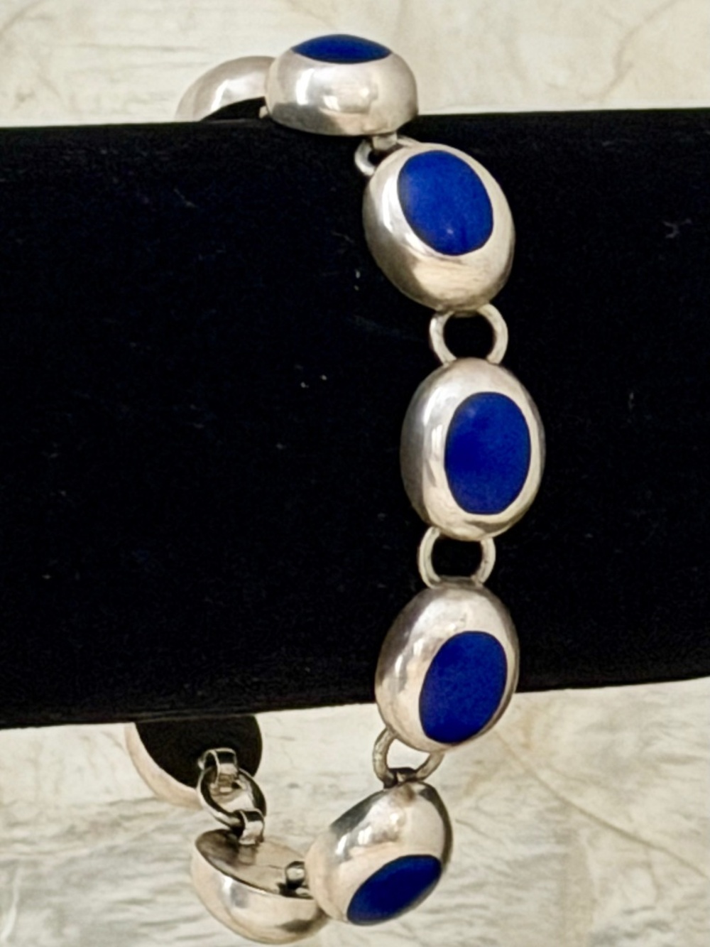 Sterling Silver With Cobalt Blue Cabochon Link Bracelet